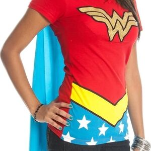Wonder Woman Costume with Headband and Blue Cape Medium